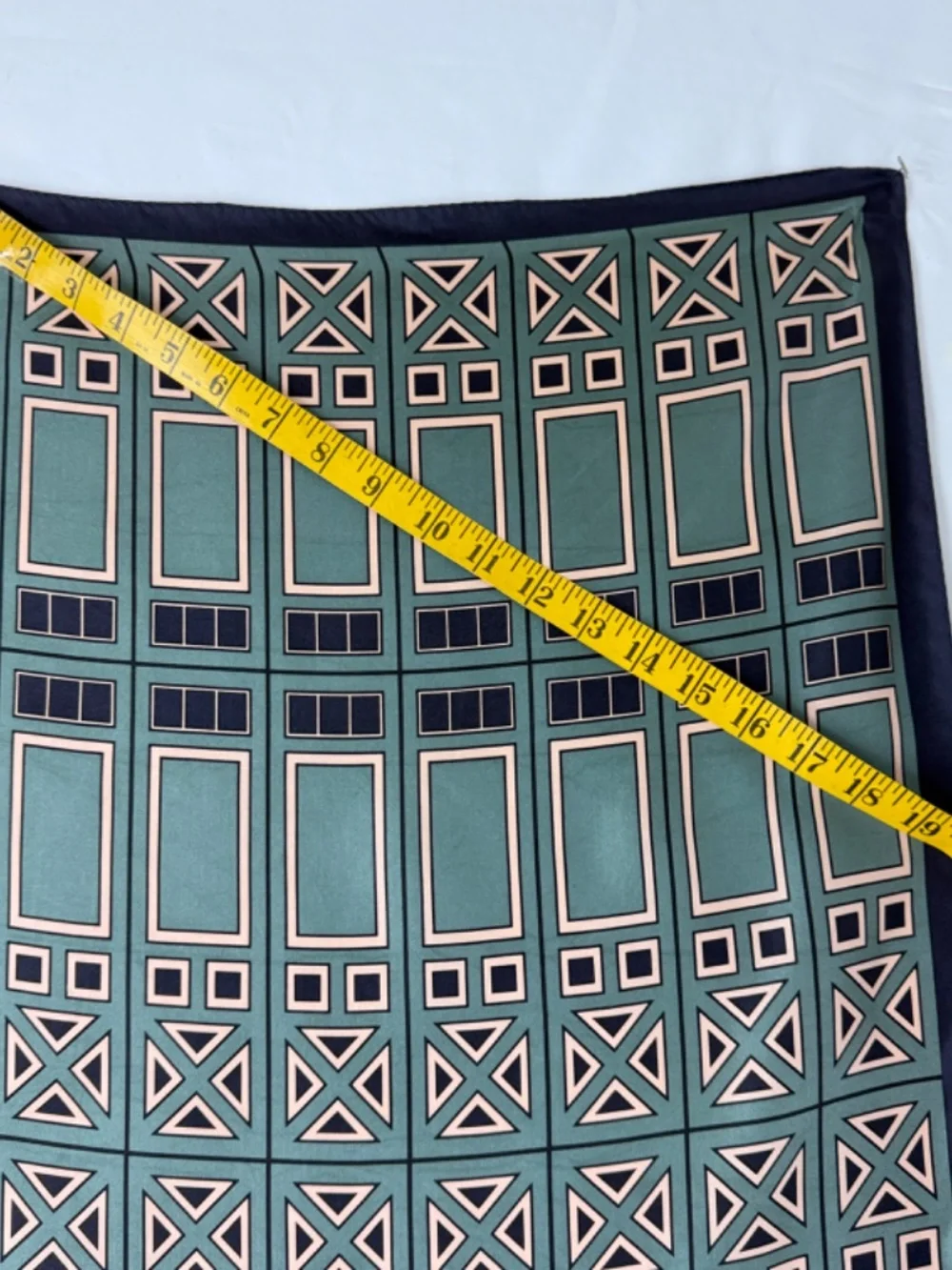 Vintage Silk Scarf 32 in Square Geometric Sage Green Beige Black Korea Excellent